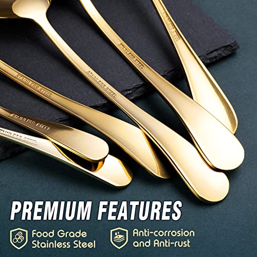 Gold Serving Utensils, OGORI 10-Piece Polished Stainless Steel Gold Serving Utensils Set Include Serving Spoons, Slotted Serving Spoon, Serving Tongs, Serving Fork, Salad Fork, Soup Ladle, Pie Server - My Kitchen Products