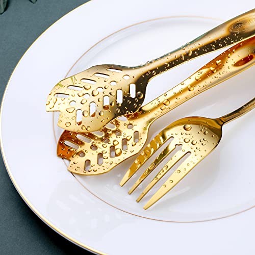Gold Serving Utensils, OGORI 10-Piece Polished Stainless Steel Gold Serving Utensils Set Include Serving Spoons, Slotted Serving Spoon, Serving Tongs, Serving Fork, Salad Fork, Soup Ladle, Pie Server - My Kitchen Products