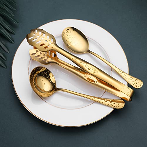 Gold Serving Utensils, OGORI 10-Piece Polished Stainless Steel Gold Serving Utensils Set Include Serving Spoons, Slotted Serving Spoon, Serving Tongs, Serving Fork, Salad Fork, Soup Ladle, Pie Server - My Kitchen Products