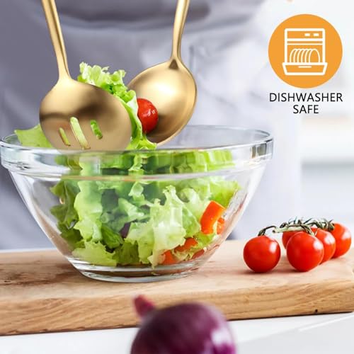 Gold Stainless Steel Serving Utensils Set, 5 Pcs - 10.8 Inch Serving Fork, 10.3 Inch Slotted Spoon, Sugar Spoon, Butter Knife for Buffet - My Kitchen Products