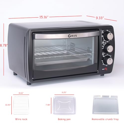 GOLUX GT12 Black Countertop Toaster Oven, 12L Compact Small Oven, 1200W, Fits 4 Slices, 4 Cooking Modes, 60-Min Timer & Adjustable Temperature, For Toast, Bake & Broil, Ideal for Apartment & Dorm - My Kitchen Products