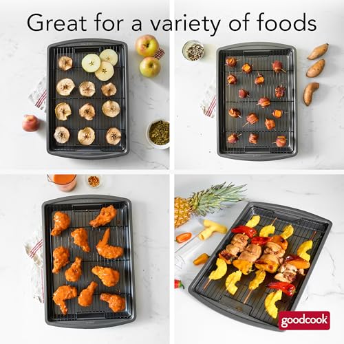 GoodCook 15” x 10.5” Nonstick Carbon Steel Baking Pan & Raised Wire Rack – Pizza Crisper, Crispy Bacon, Multipurpose Cooking Sheet Pan, Cooling Rack, Kitchen Cookware Set, Dishwasher Safe - My Kitchen Products