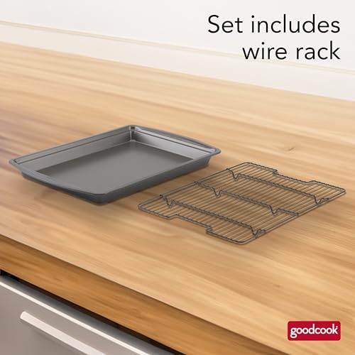 GoodCook 15” x 10.5” Nonstick Carbon Steel Baking Pan & Raised Wire Rack – Pizza Crisper, Crispy Bacon, Multipurpose Cooking Sheet Pan, Cooling Rack, Kitchen Cookware Set, Dishwasher Safe - My Kitchen Products