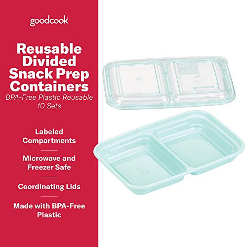 GoodCook 2-Compartment Food Storage Container Set with Snap-Shut Lids, Reusable Divided Snack Containers with Lids, Set of 10, Blue - My Kitchen Products