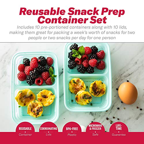 GoodCook 2-Compartment Food Storage Container Set with Snap-Shut Lids, Reusable Divided Snack Containers with Lids, Set of 10, Blue - My Kitchen Products