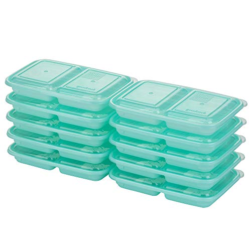 GoodCook 2-Compartment Food Storage Container Set with Snap-Shut Lids, Reusable Divided Snack Containers with Lids, Set of 10, Blue - My Kitchen Products