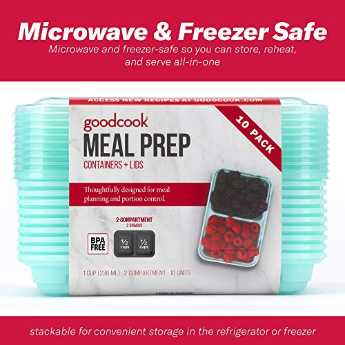 GoodCook 2-Compartment Food Storage Container Set with Snap-Shut Lids, Reusable Divided Snack Containers with Lids, Set of 10, Blue - My Kitchen Products