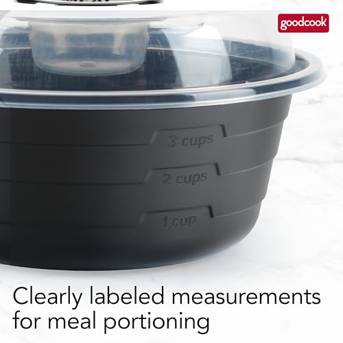 GoodCook 4-Cup Meal Prep Bowls Set with Lids and Dressing Cup, Microwavable Food Storage Containers for Meal Prepping, Set of 10, Black - My Kitchen Products