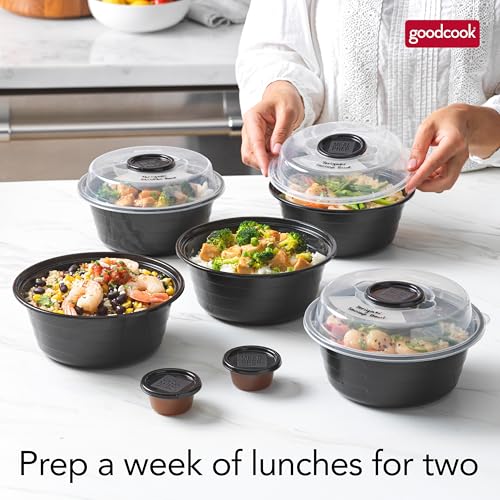 GoodCook 4-Cup Meal Prep Bowls Set with Lids and Dressing Cup, Microwavable Food Storage Containers for Meal Prepping, Set of 10, Black - My Kitchen Products