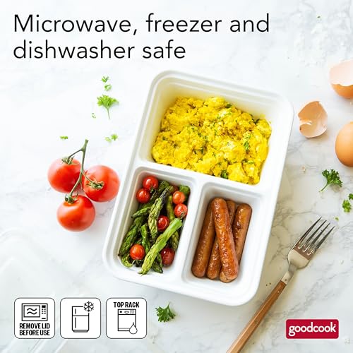 GoodCook Food Storage Containers for Meal Prep Rectangle Three Compartments & Made without BPA, 20-Piece, White - My Kitchen Products