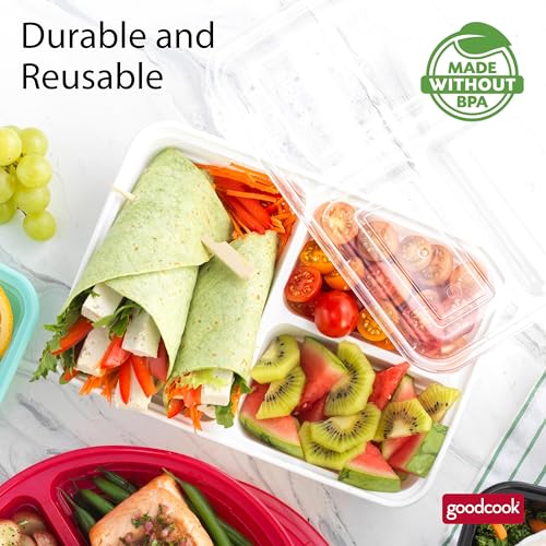GoodCook Food Storage Containers for Meal Prep Rectangle Three Compartments & Made without BPA, 20-Piece, White - My Kitchen Products