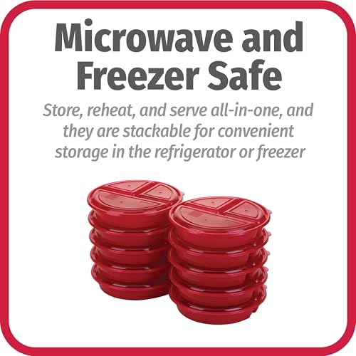 GoodCook Meal Prep Containers Set Microwave & Dishwasher-Safe Round Food Organizers with Labeled Compartments BPA-Free Food Storage Set with Snap Shut Lids Portion Control, 10-Pieces, Red - My Kitchen Products