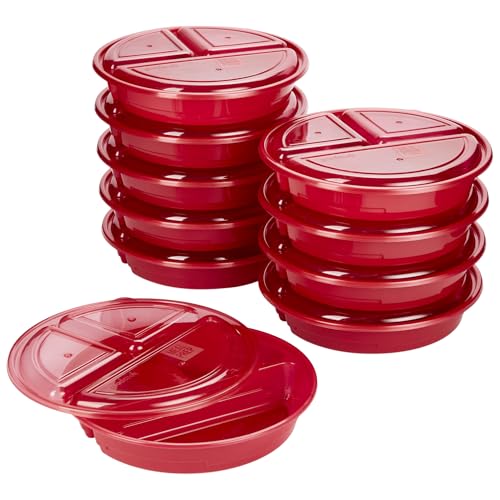 GoodCook Meal Prep Containers Set Microwave & Dishwasher-Safe Round Food Organizers with Labeled Compartments BPA-Free Food Storage Set with Snap Shut Lids Portion Control, 10-Pieces, Red - My Kitchen Products