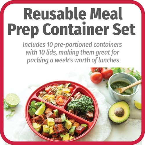 GoodCook Meal Prep Containers Set Microwave & Dishwasher-Safe Round Food Organizers with Labeled Compartments BPA-Free Food Storage Set with Snap Shut Lids Portion Control, 10-Pieces, Red - My Kitchen Products