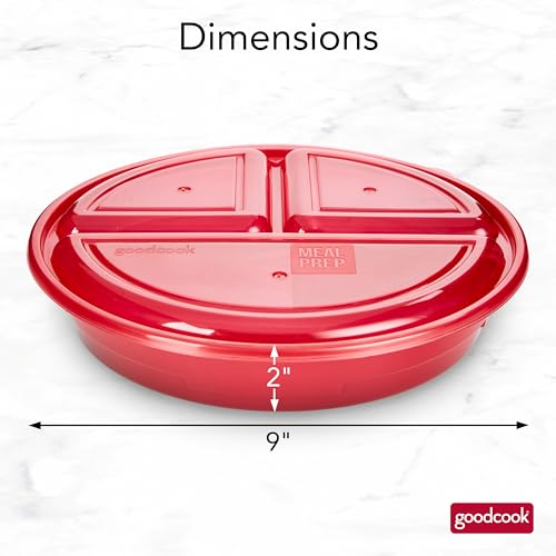 GoodCook Meal Prep Containers Set Microwave & Dishwasher-Safe Round Food Organizers with Labeled Compartments BPA-Free Food Storage Set with Snap Shut Lids Portion Control, 10-Pieces, Red - My Kitchen Products
