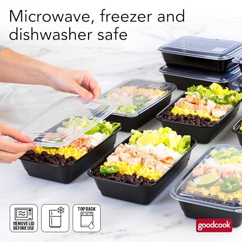 GoodCook Meal Prep Containers, Single Compartment 10-Pack, BPA-Free Reusable Food Storage, Black, Microwave & Freezer Safe, Stackable Meal Prep Containers for Lunches and Snacks - My Kitchen Products