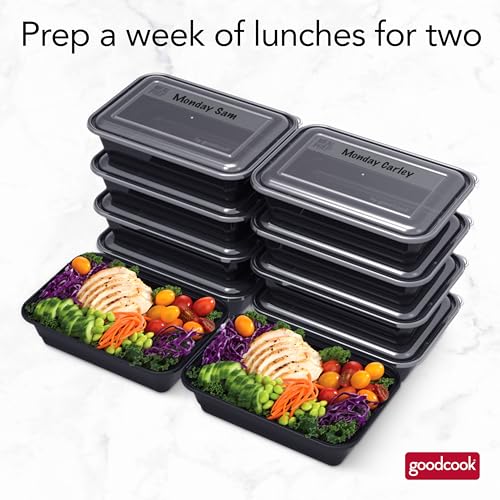 GoodCook Meal Prep Containers, Single Compartment 10-Pack, BPA-Free Reusable Food Storage, Black, Microwave & Freezer Safe, Stackable Meal Prep Containers for Lunches and Snacks - My Kitchen Products