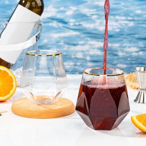 Goodluck 40 PCS Diamond Stemless Plastic Wine Whiskey Glasses, 12 Oz Disposable Cocktail Glasses, Suitable for Weddings, Birthday Parties, Family Gatherings, Bars, etc （Gold rimmed cups） - My Kitchen Products
