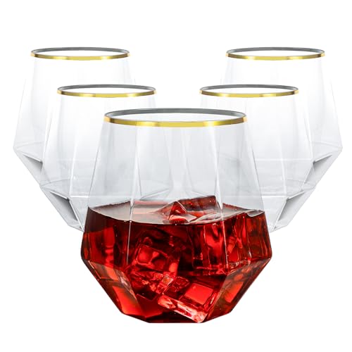 Goodluck 40 PCS Diamond Stemless Plastic Wine Whiskey Glasses, 12 Oz Disposable Cocktail Glasses, Suitable for Weddings