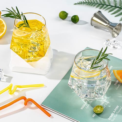 Goodluck 40 PCS Diamond Stemless Plastic Wine Whiskey Glasses, 12 Oz Disposable Cocktail Glasses, Suitable for Weddings, Birthday Parties, Family Gatherings, Bars, etc （Gold rimmed cups） - My Kitchen Products