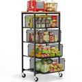 Goovilla Kitchen Cart with Drawers, 4 Tier Metal Rolling Utility Cart Organizer on Lockable Wheels with Wooden Top, Black Fruit Vegetable Storage Rack Also for Cans, Snack, Craft, Art, Office, Beauty - My Kitchen Products