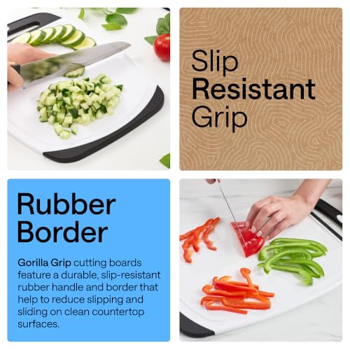 GORILLA GRIP BPA-Free Reversible Kitchen Cutting Board Set of 3, US Designed, Nonporous, Juice Grooves Catch Liquid, Slip Resistant Border, Dishwasher Safe, Durable Large Food Chopping Boards, Black - My Kitchen Products
