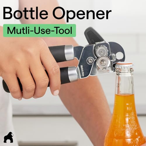 GORILLA GRIP Heavy Duty Stainless Steel Smooth Edge Manual Can Opener and Bottle Openers, US Designed, Comfortable Handle, Oversized Handheld Turn Knob, Multifunctional Kitchen Tool, Black - My Kitchen Products