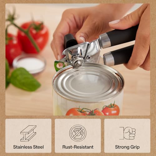 GORILLA GRIP Heavy Duty Stainless Steel Smooth Edge Manual Can Opener and Bottle Openers, US Designed, Comfortable Handle, Oversized Handheld Turn Knob, Multifunctional Kitchen Tool, Black - My Kitchen Products