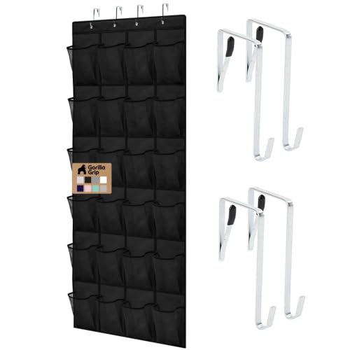 GORILLA GRIP Over the Door Shoe Organizer, 24 Large Breathable Mesh Pockets, Space Saving Hanging Storage