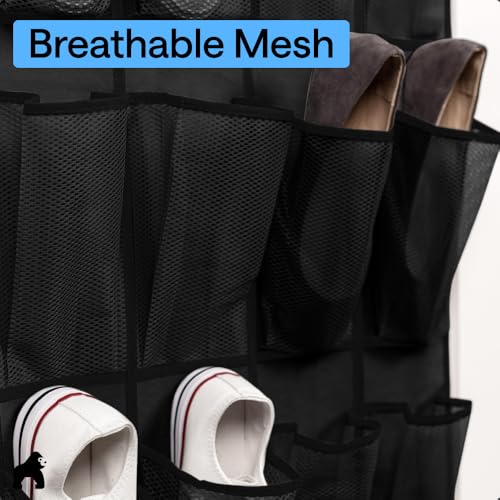GORILLA GRIP Over the Door Shoe Organizer, 24 Large Breathable Mesh Pockets, Space Saving Hanging Storage Holder, Closet Rack Hanger Holds Up to 40 lbs, Hangs on Closets for Shoes, Accessories, Black - My Kitchen Products