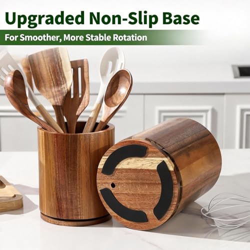 gorsent Wooden Utensil Holder, 360°Rotating 7.3'' Large Utensil Holder for Kitchen Counter, Kitchen Utensil Organizer, Utensil Crock, Farmhouse Kitchens Countertop Decor, Acacia Wood - My Kitchen Products