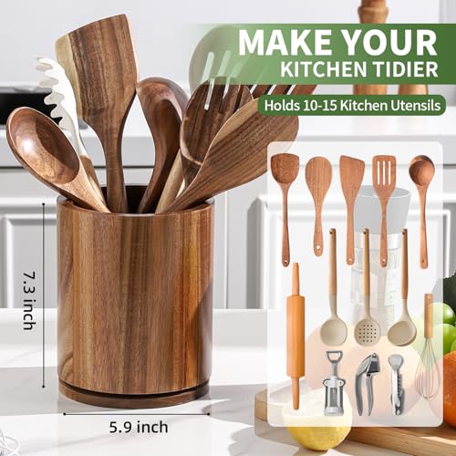 gorsent Wooden Utensil Holder, 360°Rotating 7.3'' Large Utensil Holder for Kitchen Counter, Kitchen Utensil Organizer, Utensil Crock, Farmhouse Kitchens Countertop Decor, Acacia Wood - My Kitchen Products