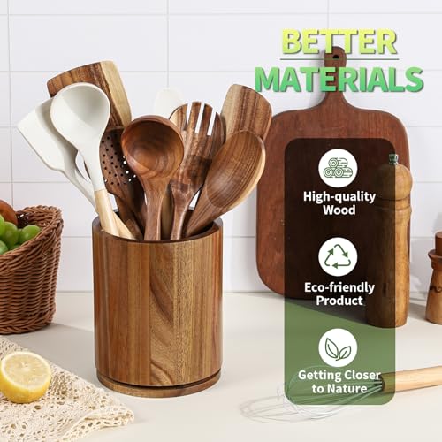 gorsent Wooden Utensil Holder, 360°Rotating 7.3'' Large Utensil Holder for Kitchen Counter, Kitchen Utensil Organizer, Utensil Crock, Farmhouse Kitchens Countertop Decor, Acacia Wood - My Kitchen Products