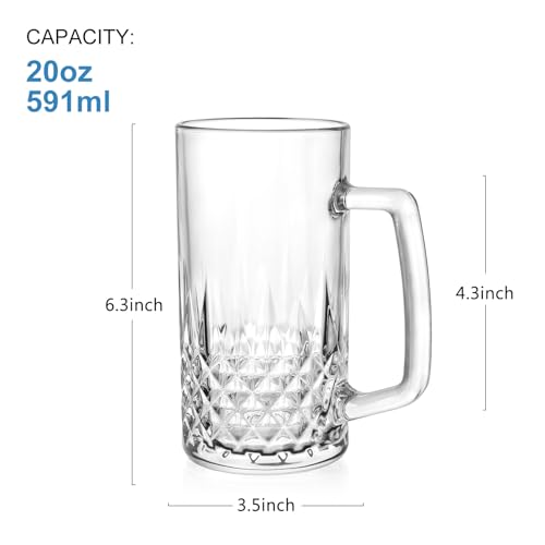 GOSDENG Beer Mugs For Freezer, 20 oz Large Heavy Glass Mugs with Handles Set of 4, Clear Large Beer Steins for Tea, Coffee, Lead-Free Glasses Oktoberfest Style, Best Gifts for Dad Husband or Friend - My Kitchen Products