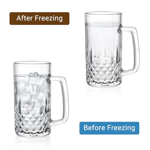 GOSDENG Beer Mugs For Freezer, 20 oz Large Heavy Glass Mugs with Handles Set of 4, Clear Large Beer Steins for Tea, Coffee, Lead-Free Glasses Oktoberfest Style, Best Gifts for Dad Husband or Friend - My Kitchen Products