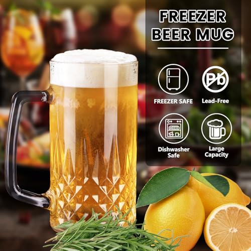 GOSDENG Beer Mugs For Freezer, 20 oz Large Heavy Glass Mugs with Handles Set of 4, Clear Large Beer Steins for Tea, Coffee, Lead-Free Glasses Oktoberfest Style, Best Gifts for Dad Husband or Friend - My Kitchen Products