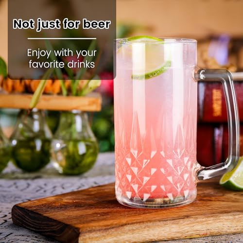 GOSDENG Beer Mugs For Freezer, 20 oz Large Heavy Glass Mugs with Handles Set of 4, Clear Large Beer Steins for Tea, Coffee, Lead-Free Glasses Oktoberfest Style, Best Gifts for Dad Husband or Friend - My Kitchen Products