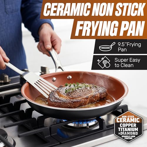 Gotham Steel 12 Pc Ceramic Cookware Set Nonstick, Ceramic Pots and Pans Set Non Stick with Steamer for Cooking, Non Toxic PFOA PFOS Free, Ergonomic Stay Cool Handles, Oven & Dishwasher Safe, Copper - My Kitchen Products