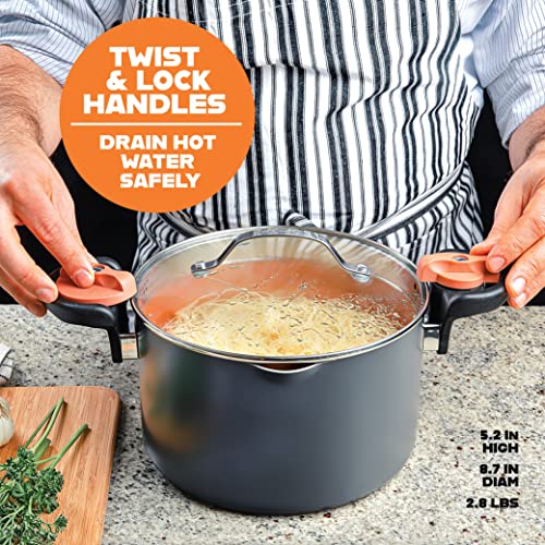 Gotham Steel 5 Quart Stock Pot Multipurpose Pasta Pot with Strainer Lid & Twist and Lock Handles, Nonstick Ceramic Surface Makes for Effortless Cleanup with Tempered Glass Lid, Dishwasher Safe - My Kitchen Products