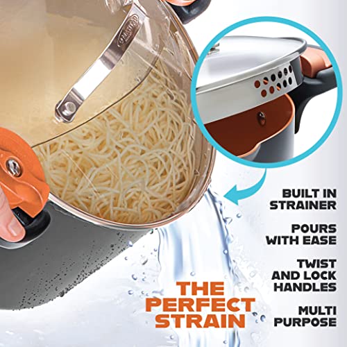 Gotham Steel 5 Quart Stock Pot Multipurpose Pasta Pot with Strainer Lid & Twist and Lock Handles, Nonstick Ceramic Surface Makes for Effortless Cleanup with Tempered Glass Lid, Dishwasher Safe - My Kitchen Products