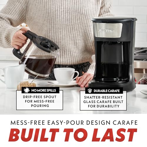 Gourmia 12 Cup One-Touch Coffee Maker – Pause and Serve with Automatic Keep Warm, Easy View Water Window, Compact Design, Stainless Steel Accents, Black - My Kitchen Products