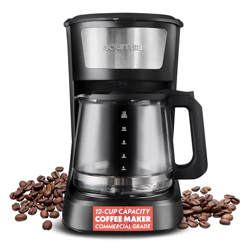 Gourmia 12 Cup One-Touch Coffee Maker – Pause and Serve with Automatic Keep Warm, Easy View Water Window, Compact Design, Stainless Steel Accents, Black - My Kitchen Products