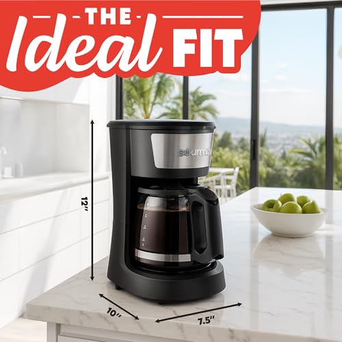 Gourmia 12 Cup One-Touch Coffee Maker – Pause and Serve with Automatic Keep Warm, Easy View Water Window, Compact Design, Stainless Steel Accents, Black - My Kitchen Products