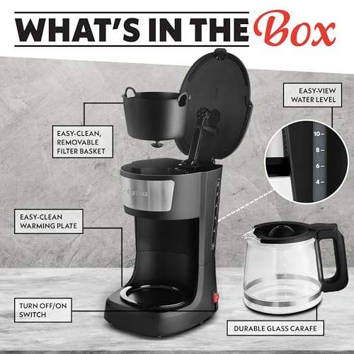 Gourmia 12 Cup One-Touch Coffee Maker – Pause and Serve with Automatic Keep Warm, Easy View Water Window, Compact Design, Stainless Steel Accents, Black - My Kitchen Products