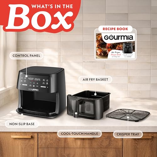 Gourmia 8 Qt Air Fryer, 8 Presets with Digital Display, FryForce 360° Technology, Easy View Window & Interior Light, Dishwasher Safe Basket, Black - My Kitchen Products