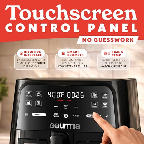 Gourmia 8 Qt Air Fryer, 8 Presets with Digital Display, FryForce 360° Technology, Easy View Window & Interior Light, Dishwasher Safe Basket, Black - My Kitchen Products