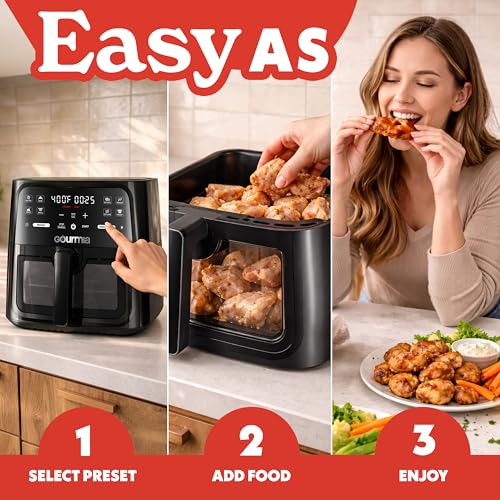 Gourmia 8 Qt Air Fryer, 8 Presets with Digital Display, FryForce 360° Technology, Easy View Window & Interior Light, Dishwasher Safe Basket, Black - My Kitchen Products