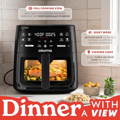 Gourmia 8 Qt Air Fryer, 8 Presets with Digital Display, FryForce 360° Technology, Easy View Window & Interior Light, Dishwasher Safe Basket, Black - My Kitchen Products