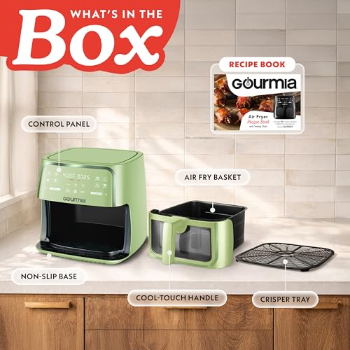 Gourmia 8 Qt Air Fryer, 8 Presets with Digital Display, FryForce 360° Technology, Easy View Window & Interior Light, Dishwasher Safe Basket, Green - My Kitchen Products