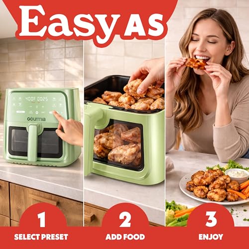 Gourmia 8 Qt Air Fryer, 8 Presets with Digital Display, FryForce 360° Technology, Easy View Window & Interior Light, Dishwasher Safe Basket, Green - My Kitchen Products